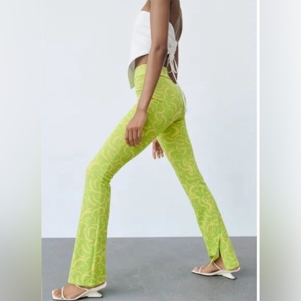 🔥Zara🔥 | Green and yellow flared summer boho pant